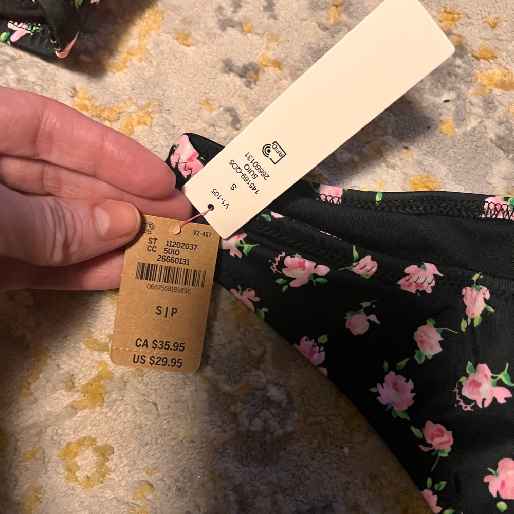 NWT PINK Victoria's Secret Black cheeky Bikini Bottom with Pink Floral Print. - Picture 4 of 4